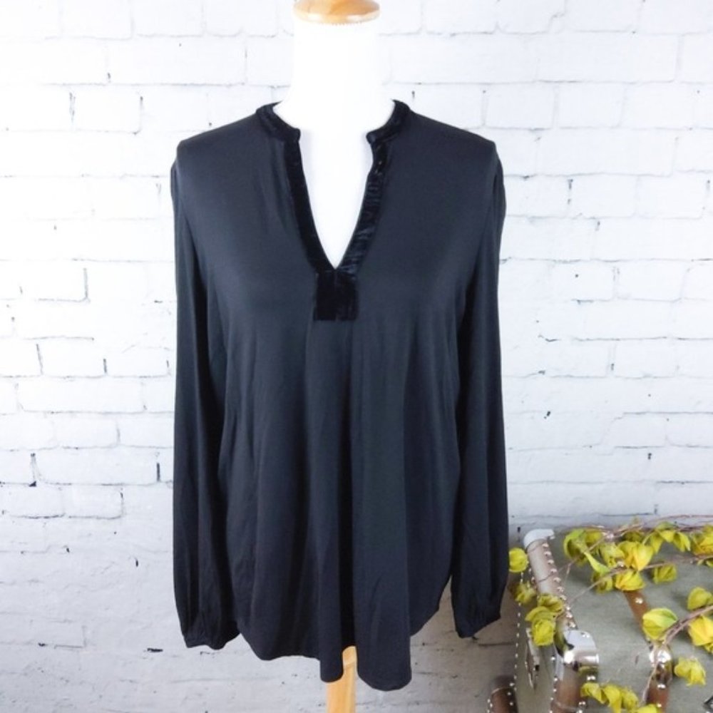 Lauren Ralph Lauren Velvet Trimmed Top Black Large
